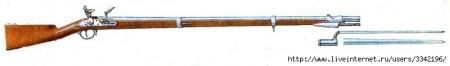 Австрийское пехотное 17,6-мм ружье обр. 1807 г. Вес 4,2 кг, длина без штыка 150,6 см, со штыком 198 см.
